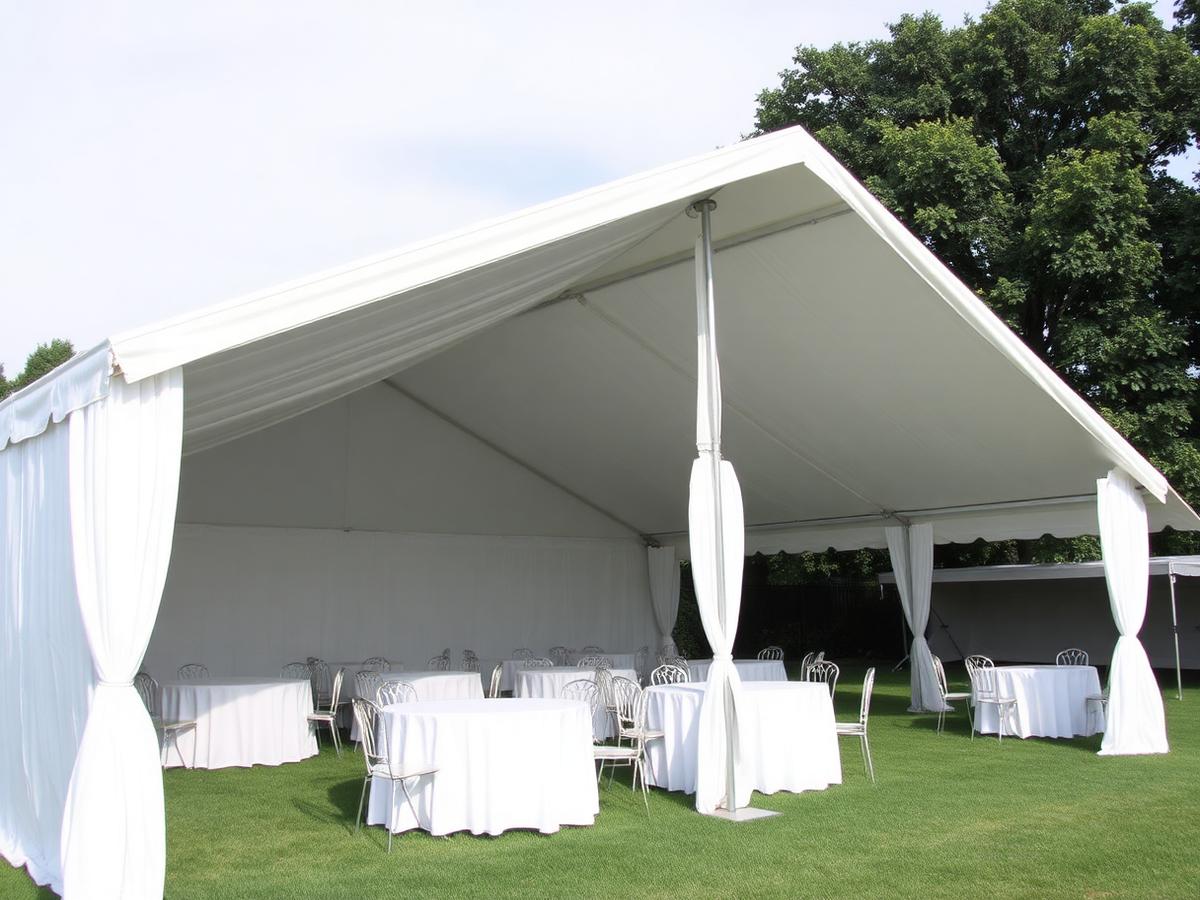 Large white event tent set up on grass